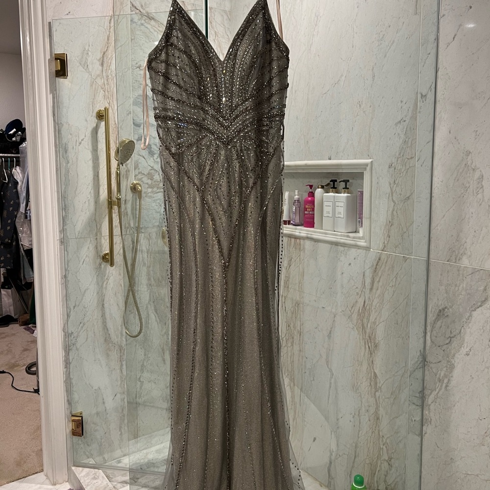 GB V Neck Beaded Mesh Dress